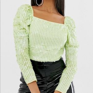 NWT Lime Green Sequin Asos Top